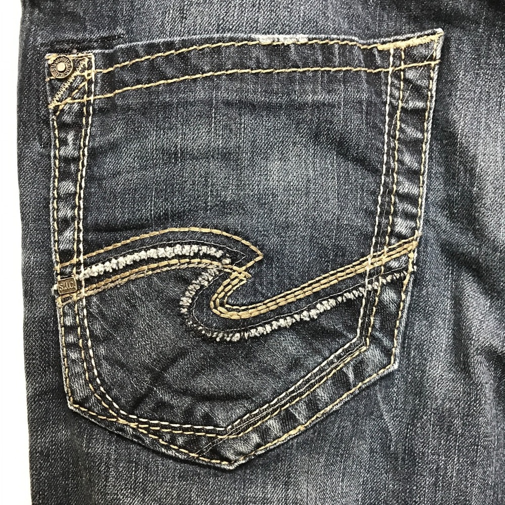 Silver Jeans Mens 42x32 (42x29) Zac Relaxed Straight Leg Stretch Blue Dark Denim - Picture 7 of 16